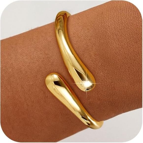 Gold Bracelets for Women Trendy - 14K Gold Plated Bangle Bracelet Chunky - Picture 7 of 7